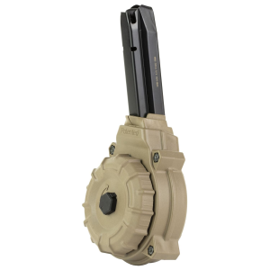 ProMag Mag, Drum, 9MM, 50 Rounds, Fits Sig Sauer P320, Polymer Construction, Flat Dark Earth DRM-A55-FDE