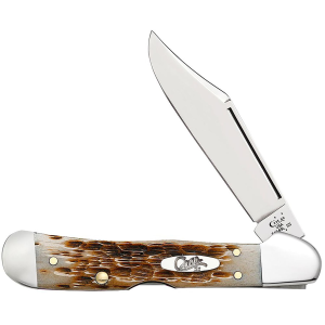 Case 00133 CopperLock Mini 2.72 in Folding Clip Point Plain Mirror Polished Tru-Sharp SS Blade/Peach Seed Jigged Amber Bone Handle, Knife