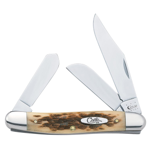 Case 00128 Stockman Medium 2.92 in/2.15 in/1.90 in Folding Clip/Sheepsfoot/Spey Plain Mirror Polished Tru-Sharp SS Blade/Peach Seed Jigged Amber Bone Handle, Knife