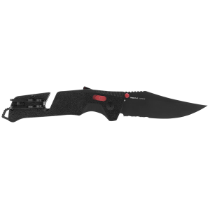 S.O.G SOG11120241 Trident AT 3.70 in Folding Clip Point Part Serrated Black TiNi Cryo D2 Steel Blade/Black w/Red Accents GRN Handle Features Line Cutter/Glass Breaker, Knife