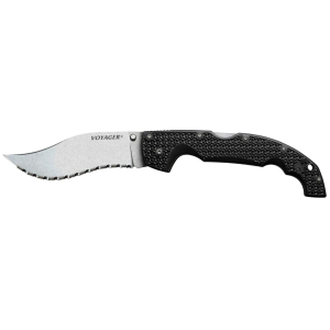 Cold Steel CS29AXVS Voyager XL 5.50 in Folding Vaquero Serrated AUS-10A SS Blade/ Black Griv-Ex w/Aluminum Liners Handle Includes Pocket Clip, Knife