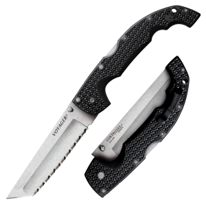 Cold Steel CS29AXTS Voyager XL 5.50 in Folding Tanto Serrated AUS-10A SS Blade/Black Griv-Ex w/Aluminum Liners Handle Includes Pocket Clip, Knife