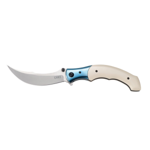 CRKT 7471 Ritual 4.37 in Folding Plain Satin 12C27 Sandvik Blade/ Ivory/Blue Resin w/SS Bolster Handle Includes Pocket Clip, Knife
