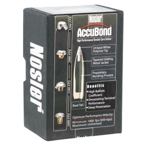 Nosler 57287 AccuBond 338Cal 250gr Spitzer Point 50/Box, Reloating Bullets