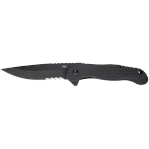 CRKT 2267 TACO 4.22 in Folding Part Serrated Black Stonewashed 4116 SS Blade/Black Textured GRN Handle Includes Pocket Clip, Knife