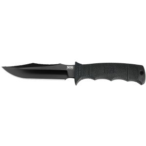 S.O.G SOGE37SNCP Seal Pup Elite 4.85 in Fixed Clip Point Plain Black Hardcased TiCN AUS-8A SS Blade/Black w/Grip Lines GRN Handle Includes Lanyard/Sheath, Knife