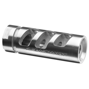 Rise Armament RA701223SLVR RA-701 Compensator Silver 416R Stainless Steel with 1/2 in-28 tpi Threads & 2.50 in OAL for 5.56x45mm NATO AR-Platform