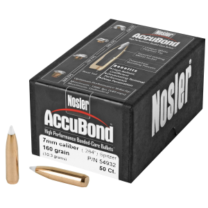 NOSLER AccuBond, .284 Diameter, 7MM, 160 Grain, Spitzer Boat Tail, 50 Count 54932
