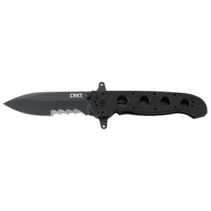 CRKT M2114SFG M21 14SFG 3.99 in Folding Spear Point Veff Serrated Black TiN 4116 Stainless Steel Blade/Black w/Dual Hilt Blade Guard G10 Handle Includes Pocket Clip, Knife