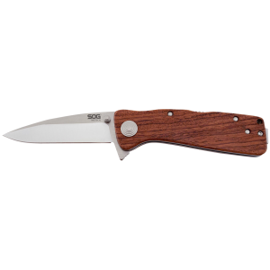 S.O.G SOGTWI24CP Twitch XL 3.25 in Folding Drop Point Plain Satin AUS-8A SS Blade Brown Rosewood Handle Includes Pocket Clip