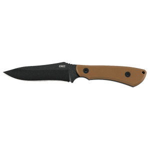 CRKT 2083 Ramadi 4.37 in Fixed Plain Black Matte Baked-On Anti Rust SK-5 Steel Blade/Coyote Textured G10 Handle Includes Sheath, Knife