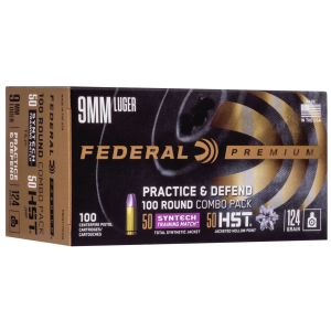 Federal P9HST1TM100 Premium Practice & Defend 9mmLuger 124gr HST JHP/Syntech TSJ 100 Per Box/5 Case Centerfire, Handgun Ammunition