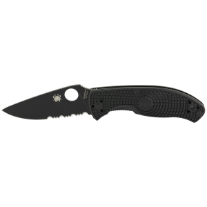 Spyderco C122PSBBK Tenacious Lightweight 3.39 Fold Part Serrated Black Oxide 8Cr13MoV SS Blade/Black Bi-Directional Texturing FRN Handle Includes Pocket Clip, Knife