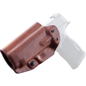 Mission First Tactical Hybrid Holster, Inside Waistband Holster, Ambidextrous, Fits Sig P365 XL, Kydex with Leather Shell, Includes 1.5 in Belt Attachment, Brown H3-SIG-4-BR1
