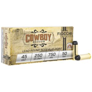 Fiocchi 45LCCA Cowboy Action 45Colt 250gr Lead Round Nose Flat Point 50 Per Box/10 Case Centerfire, Handgun Ammunition