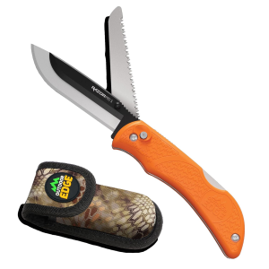 Outdoor Edge Razorpro S, Folding Knife, 3.5 in Plain Edge Blade, 3.4 in Saw Blade, Black Oxide Blade Holder, 420J2 Stainless, Orange Handle, Includes Nylon Sheath RSB35-6C