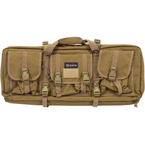 GPS Bags DRC28FDE Double FDE 600D Polyester w/ 2 Padded, Pistol Sleeves MOLLE Webbing & Lockable Zippers Rifle Case