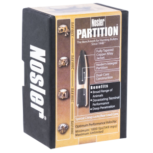Nosler 16330 Partition 30Cal 165gr Spitzer 50/Box, Reloating Bullets
