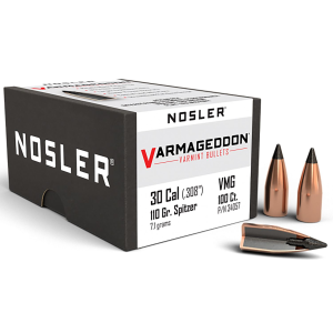 Nosler 34057 Varmageddon 30Cal 110gr Flat Base Tipped 100/Box, Reloating Bullets