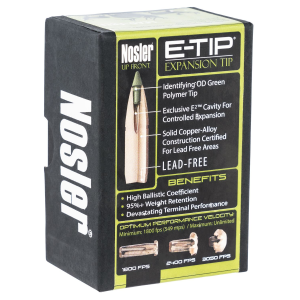Nosler 59180 E-Tip 30Cal 180gr Spitzer 50/Box, Reloating Bullets