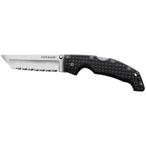 Cold Steel CS29AXC Voyager XL 5.50 in Folding Clip Point Plain AUS-10A SS Blade Black Griv-Ex w/Aluminum Liners Handle Includes Pocket Clip, Knife
