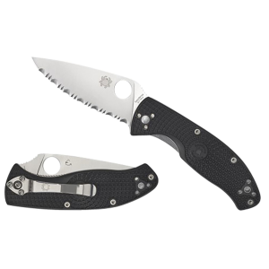 Spyderco C122PSBK Tenacious Lightweight 3.39 Fold Part Serrated Satin 8Cr13MoV SS Blade/Black Bi-Directional Texturing FRN Handle Includes Pocket Clip, Knife