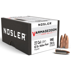 Nosler 36522 Varmageddon 22Cal 62gr Flat Base Hollow Point 250/Box, Reloating Bullets