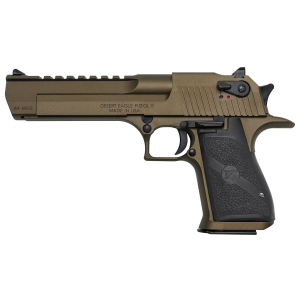 Magnum Research Desert Eagle, Single Action, Semi-automatic, Metal Frame Pistol, Full Size, 44 Magnum, 6 in Barrel, Steel, Burnt Bronze, Rubber Grips, Fixed Sights, Ambidextrous Thumb Safety, 8 Rounds, 1 Magazine, Ambidextrous DE44BB