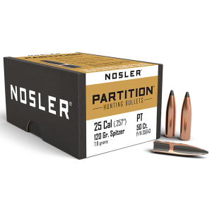 Nosler 35643 Partition 25Cal 120gr Spitzer 50/Box, Reloating Bullets