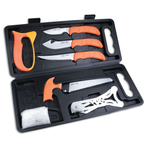 Outdoor Edge WP2 Wild Pak Multiple Skinner w/Gut Hook/Saw/Caper Plain/Saw 420J2 Stainless Steel Blade FRN Orange Handle