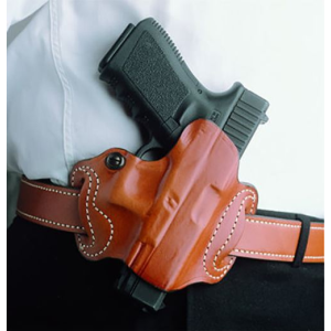 DeSantis Gunhide 086BAE1Z0 Mini Slide OWB Black Leather Belt Slide Compatible w/Most Glock Belt 1.75 in Wide Right Hand, Holster
