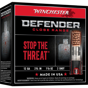 Winchester S122PD25 Defender 12Gauge 2.75 in 1 1/8oz 2Shot 25 Bx/10 Case, Shotgun Shells