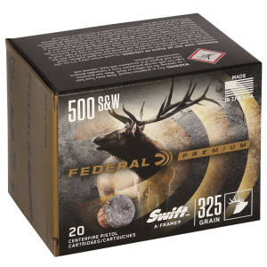 Federal P500SA Premium 500S&W Mag 325gr Swift A Frame 20 Per Box/10 Case Centerfire, Handgun Ammunition