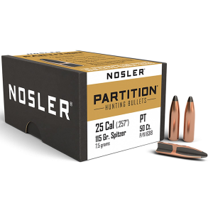 Nosler 16318 Partition 25Cal 115gr Spitzer 50/Box, Reloating Bullets
