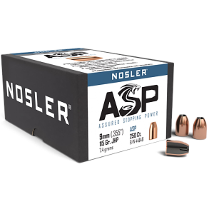 Nosler 44848 Assured Stopping Power 9mm 115gr Jacketed Hollow Point 250/Box, Reloating Bullets