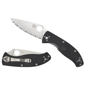 Spyderco C122PBK Tenacious Lightweight 3.39 Fold Plain Satin 8Cr13MoV SS Blade/Black Bi-Directional Texturing FRN Handle Includes Pocket Clip, Knife