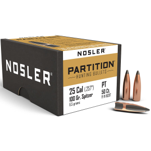 Nosler 16317 Partition 25Cal 100gr Spitzer 50/Box, Reloating Bullets