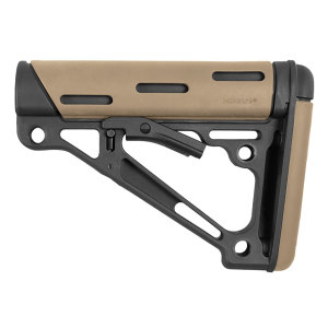 Hogue 15340 OverMolded Collapsible Buttstock made of Synthetic Material with Black Finish & FDE OverMolded Rubber for AR-15, M16, M4 with Mil-Spec Buffer Tube (Tube Not Included)