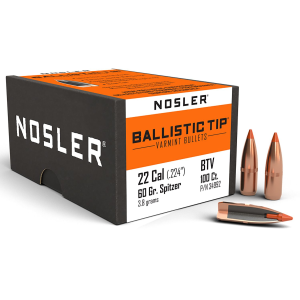 Nosler 34992 Ballistic Tip 22Cal 60gr Spitzer 100/Box, Reloating Bullets