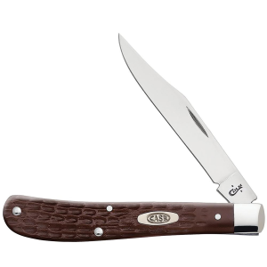 Case 00135 Trapper Slimline 3.25 in Folding Clip Point Plain As-Ground Tru-Sharp SS Blade/Brown Jigged Synthetic Handle, Knife