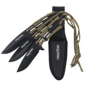 Cold Steel Throwing Knife Set of 3, Fixed Blade Knife, 4.4 in Clip Point, Paracord Wrapped Handle, 4116 Stainless Steel, Nylon Sheath CS-TH-44KVD3PK