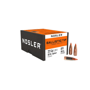 Nosler 39522 Ballistic Tip 22Cal 50gr Spitzer Point 100/Box, Reloating Bullets