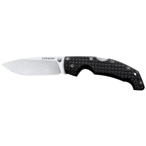 Cold Steel CS29AB Voyager Large 4 in Folding Plain Drop Point Stone Washed AUS 10A Steel Blade/Black Textured Griv-Ex Handle, Knife