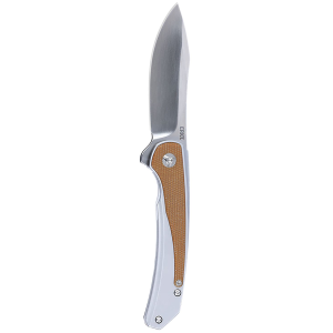 CRKT 6070 Padawan 3.01 Fold Wharncliffe Plain Brushed Satin 14C28N Steel Blade, SS w/G10 Coyote Tan Overlays Handle, Knife