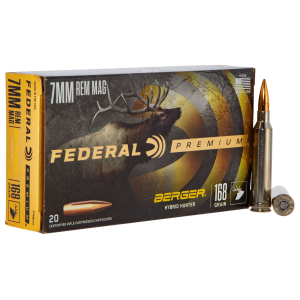 Federal PR7BCH1 Premium 7mmRemMag 168gr Berger Hybrid Hunter 20 Per Box/10 Case Centerfire, Rifle Ammunition