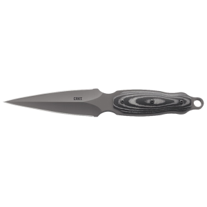CRKT 2075 Shrill 4.77 in Fixed Plain Dual-Edge Gray TiN 8Cr13MoV SS Blade/ Black/Gray SS w/Resin Fiber Overlay Handle Includes Sheath, Knife