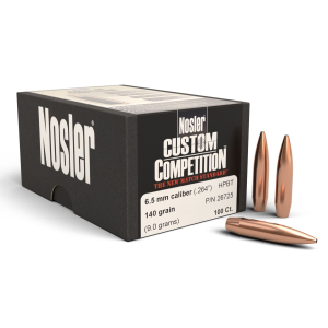 Nosler 26725 Custom Competition 6.5Creedmoor 140gr Hollow Point Boat Tail 100/Box, Reloating Bullets