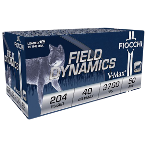 Fiocchi 204HVB Field Dynamics 204Ruger 40gr Hornady V Max 50 Per Box/20 Case Centerfire, Rifle Ammunition