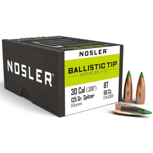 Nosler 30125 Ballistic Tip 30Cal 125gr Spitzer 50/Box, Reloating Bullets