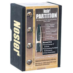 Nosler 35277 Partition 8mm 200gr Partition Spitzer 50/Box, Reloating Bullets